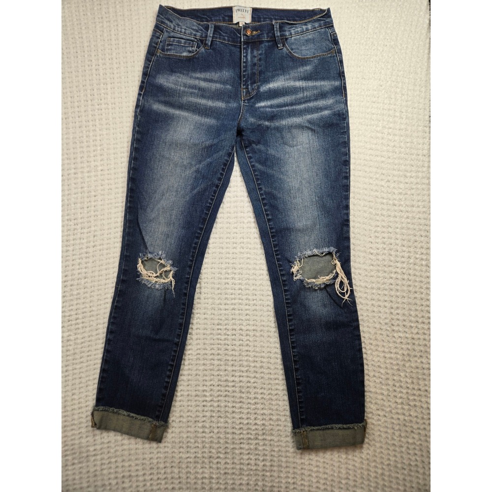 Twelve by Ontwelfth Distressed Skinny Jeans Dark Wash Ripped Knee Size 28